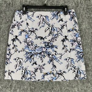 New with Tags, LOFT, Floral Gray and Blue Lined Skirt, Size 14